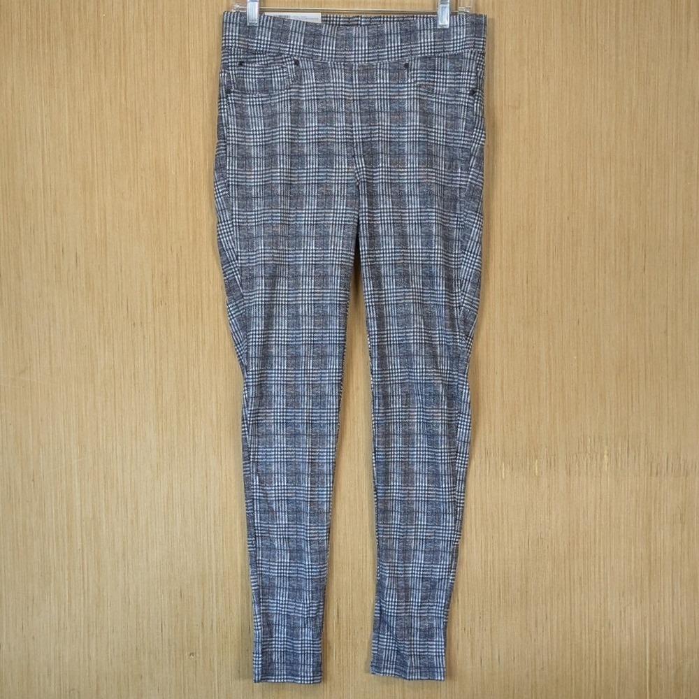 Seven7 Womens Glen Plaid Pull On Ponte Leggings Black Stretch Pants Medium NEW